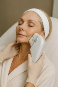 Woman receiving HIFU non surgical facelift treatment Hyde Park Corner