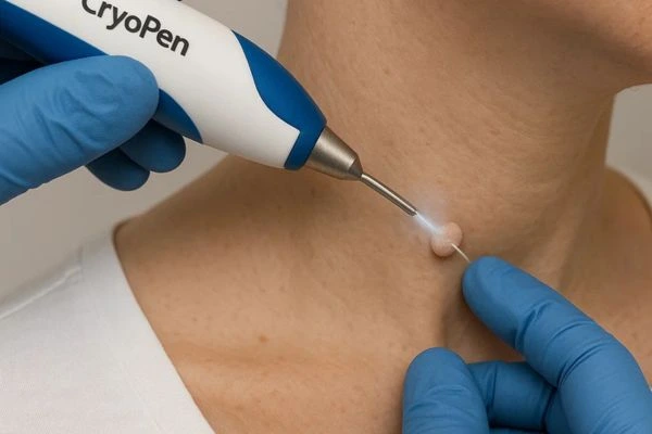 Person receiving cryotherapy Hyde Park Corner for skin tag removal