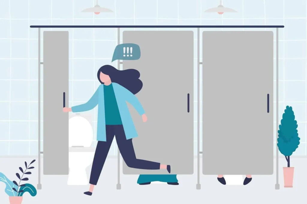 graphic of Urine incontinence Hyde Park Corner woman running to the toilet.